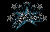 ALL STARS RHINESTONE WORD WITH A BIG RHINESTONE STAR AND SMALLER SHOOTING STARS
