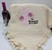 Personalized cream wedding blanket with floral design