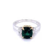 14K 2-Tone Green Tourmaline and Diamond Ring