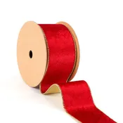 2 1/2" Reversible Velvet/Lurex Wired Ribbon | Scarlet/Gold