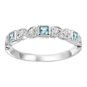 10K WG 1/10 ct. tw. Diamond &amp;amp; 1/7 ct. tw. Aquamarine Alternating Stackable Ring
