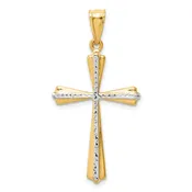 14k and White Rhodium Diamond Cut Cross Pendant