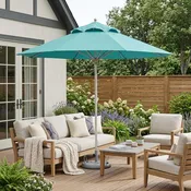 10' Aqua Polyester Round Tilt Cantilever Patio Umbrella with Stand