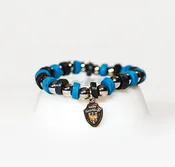 Beaded Bracelet Black/Light Blue Leather