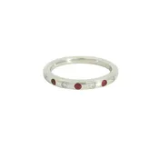 14K White Gold Band Gemstone Ring set with 3 Rubies, 0.09 ctw and 4 G/H SI Diamonds, 0.08 ctw,  total stone weight measures 0.17 ctw.
