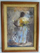 1965 Antonio Vasquez Parra Framed Impressionist Oil/Canvas Mother and Child w Calla Lilies