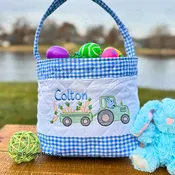 Personalized Embroidered Boy's Easter Egg Candy Basket with Tractor design