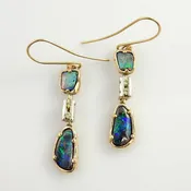 14kt Gold Opal Diamond Dangle Earrings