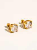 Avenn 18K Gold Non-Tarnish Round CZ  Back Earrings: Yellow Gold / C-Round