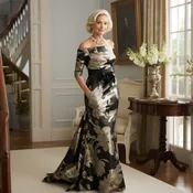 Dazzling Petals – Off-the-Shoulder Trumpet Gown in Black & Gold | Style AA-113  — Calabro Collection — Gramercy Atelier