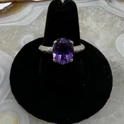 Amethyst Oval Faceted Prong Set Ring (Size 8)