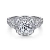 14K White Gold Cushion Halo Round Diamond Engagement Ring