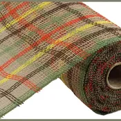 10.25"X10YD FAUX JUTE CHECK MESH - BROWN/YELLOW/ORANGE/MOSS - RY8339CE