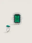 10.5CT LAB EMERALD RING WITH OVAL AND ROUND ETERNITY BAND