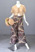 1930s 40s Beige Embroidered Lace Flutter Sleeve Bolero Shrug