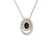 18K Two Tone Gold Diamond and Sapphire Double Oval Pendant (0.34 ct. tw.)