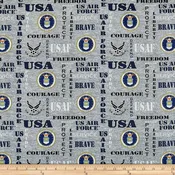 Air Force Military Armed Forces Liberty Freedom Brave Seal Heather Allover Cotton Fabric  1181-AF
