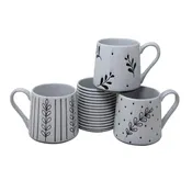 18 OZ LEAVES AND STRIPES WAX RELEIF MUGS- 4 ASSORTED DESIGNS
