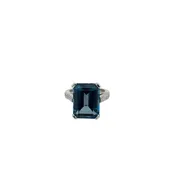 14K White Gold Blue Topaz and Diamond Ring
