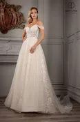 Abby Lane 97170 Size 18 Ivory Champagne Sheer Beaded Lace Ballgown Wedding Dress off the shoulder Bridal Gown