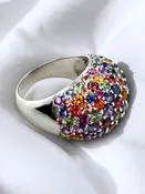18K White Gold Rainbow Sapphire Dome Ring