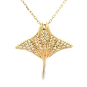 14k Yellow Gold .22cttw Diamond Manta Ray Necklace 18"