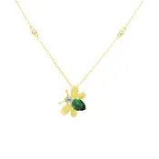 0.07Ct Dia 0.31Ct Em 14K Yellow Gold Dia & Emerald Bee Pendant Necklace 18In 1.1Dwt