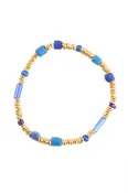 24k Gold Heishi Bracelet with Blue Vintage Glass Beads