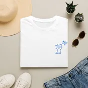 Cute Cat & Butterfly Chest Tee — Minimal Blue Graphic T-Shirt