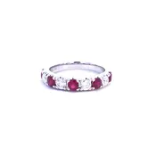 18 Karat White Gold scalloped alternating Ruby & Diamond ring.