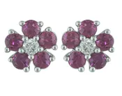 14K White Gold Ruby and Diamond Flower Earring