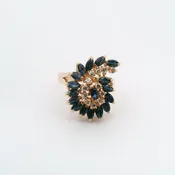 Vintage 14K Yellow Gold Nautilus Spiral Sapphire & Diamond Ring