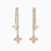 Earrings-Gold Clover+Crystal Drops