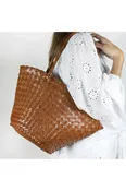 Allan K Percy Toledo Leather Woven Shoulder Bag | Cognac | Final Sale - No Returns | Offered Online Only