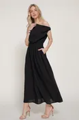 Black Asymmetric Shoulder Midi Dress
