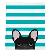 Black French Bulldog on Teal Stripes | Frenchie Blanket