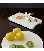 Garnet White Marble &amp; Acacia Gold Cheese Set