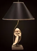 Artfully Recycled Metal Owl (“Uptown Owl”) with Round Black Fabric Shade