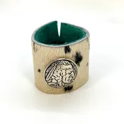 Brazilian White with Black Spots Fur Cuff Indian Head Concho Bracelet