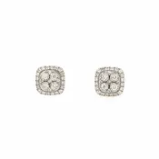 14K White Gold Diamond Cluster stud Earrings