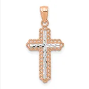 14k Rose Gold Rhodium Diamond Cut Cross Pendant