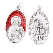 1 1/2 inch Red Enamel Sacred Heart / Virgin of Carmel Medal.. Made in Italy.