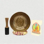 8 inch Tara & Mantra Carved Singing Bowl (Hand-Hammered)
