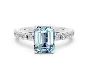 10K White Gold Aquamarine Solitaire Pavé Band with Four-Prong Setting