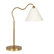 Ornate Brass Ring Base Curved Table Lamp with Triangle White Drum Shade