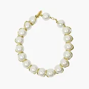 12mm Glass Pearl "X" Bangle Brass Bracelet