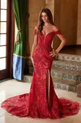 C1600 - Off The Shoulder Fully Beaded Long Train Dress