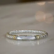 14ky/Sterling Silver Mother of Pearl Closed Bangle Bracelet
