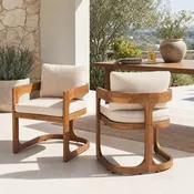 Aiden Outdoor Mid-Century Curved Arm Acacia Teak Wood Outdoor Dining Chair Set of 2