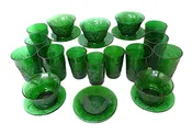 Anchor Hocking Depression Glass Sandwich Pattern Forest Green Color -1950s - 23 Pieces